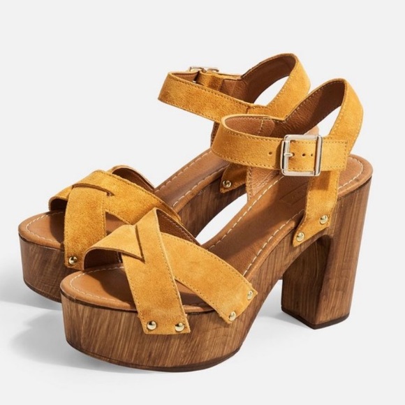 Topshop Shoes - TopShop VANESSA Leather Mustard HighClog Sandals